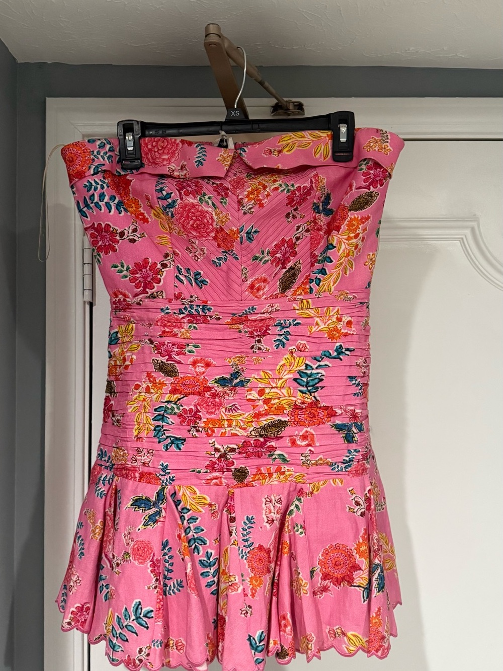 Hemant and Nandita Fiora short Strapless Pink Floral Ruffled Summer Dress size L